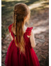 Cap Sleeves Burgundy Lace Tulle Flower Girl Dress